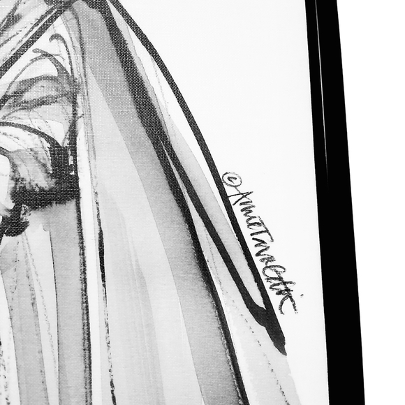 ANNE TAVOLETTI Original Vintage Fashion Sketch Canvas Model In Cape and Gloves - Picture 4 of 12